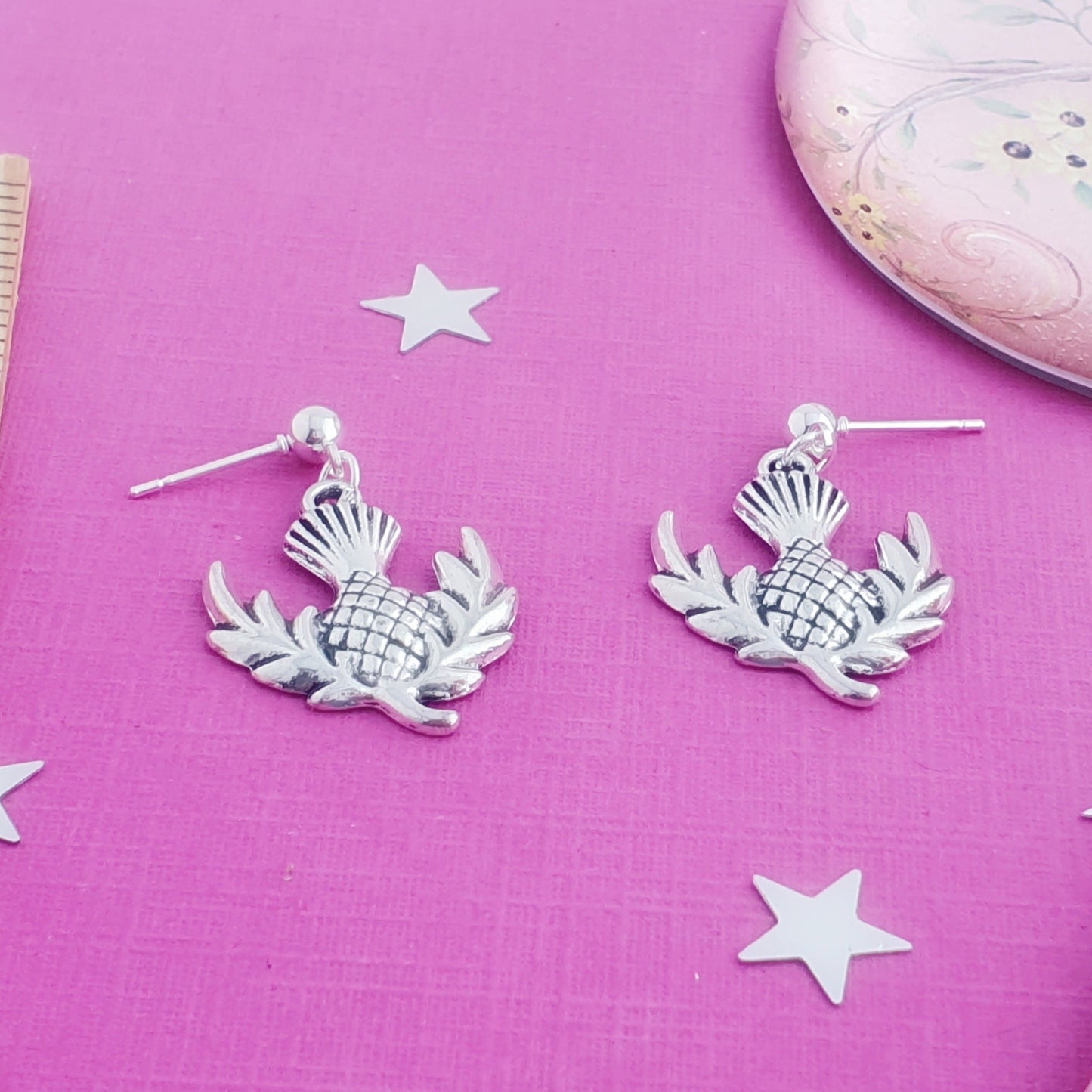 Thistle Stud Earrings - Silver