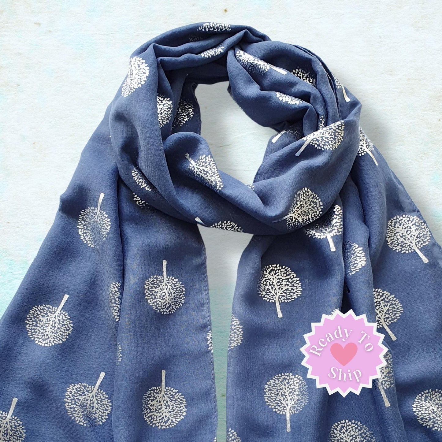 Foil Mulberry Tree Scarf - Blue & Silver