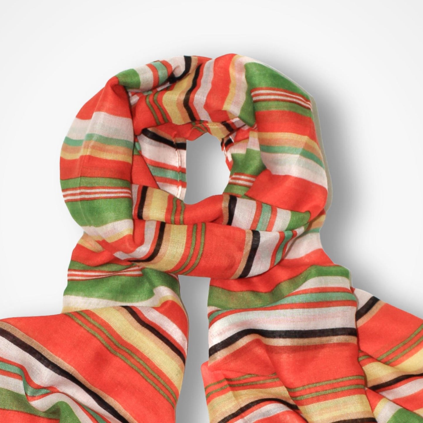 Colorful striped scarf on a white background