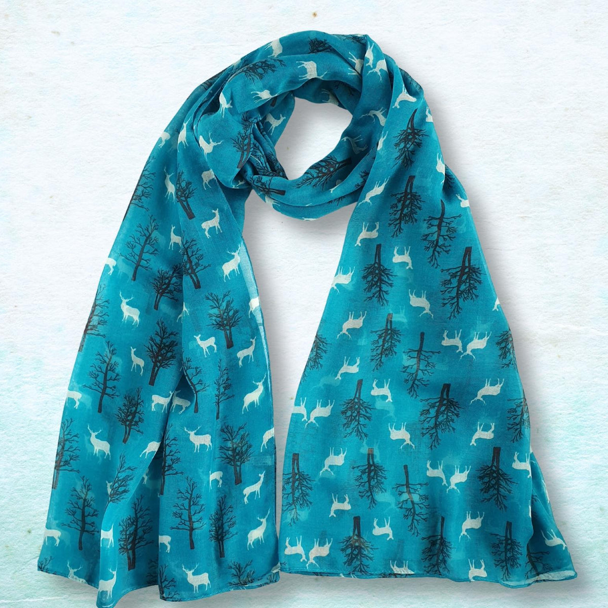 Deer & Forest Scarf - Turquoise
