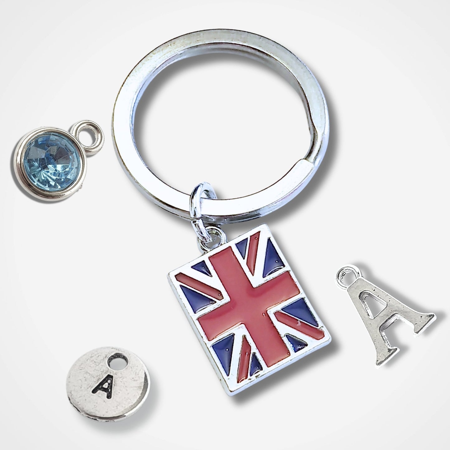 Union Jack Flag Keyring - Silver and Enamel