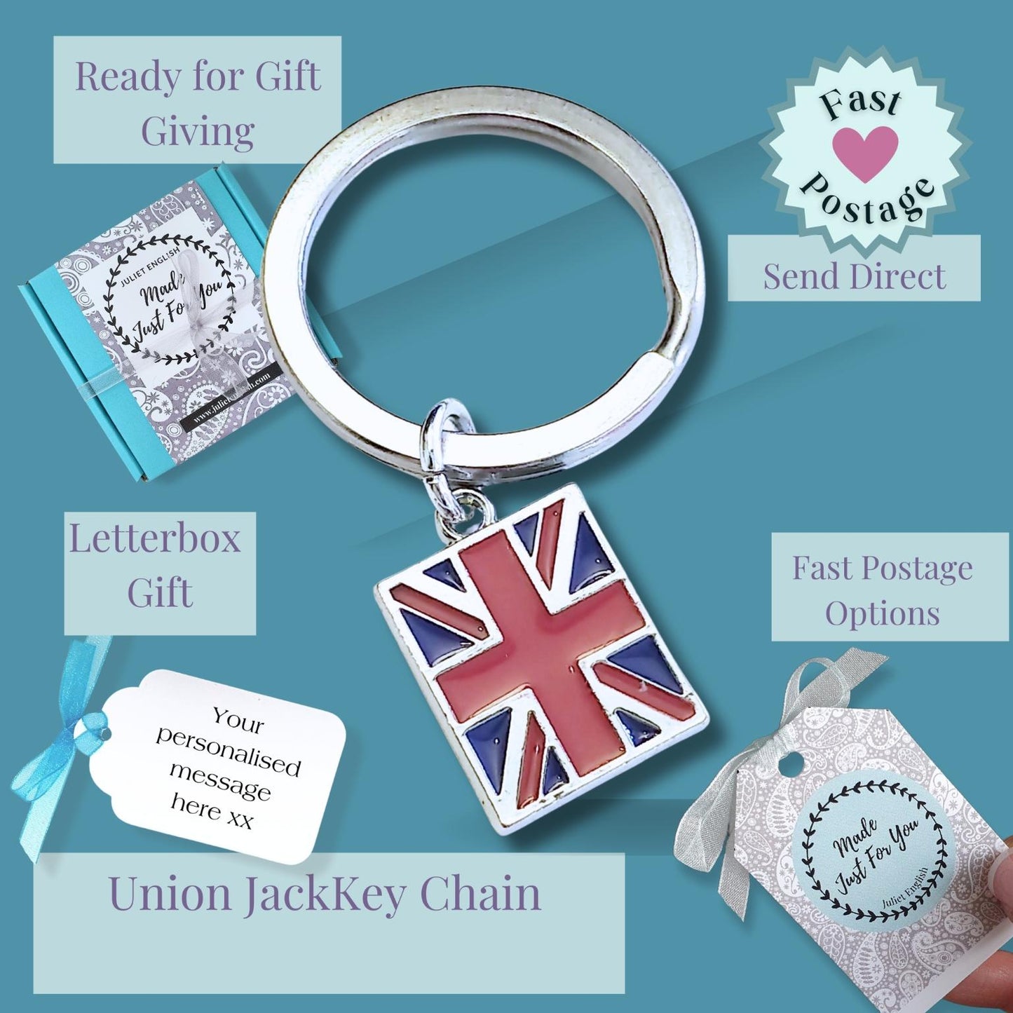 Union Jack Flag Keyring - Silver and Enamel