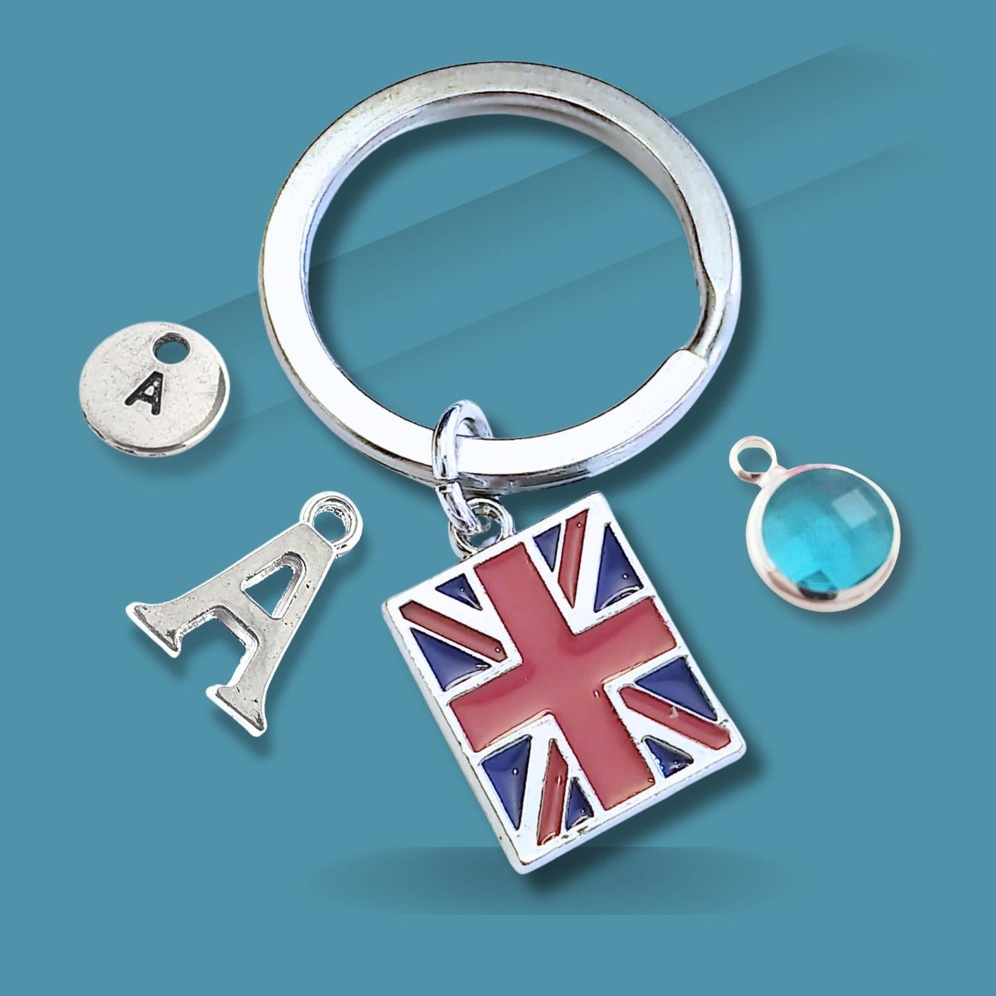 Union Jack Flag Keyring - Silver and Enamel
