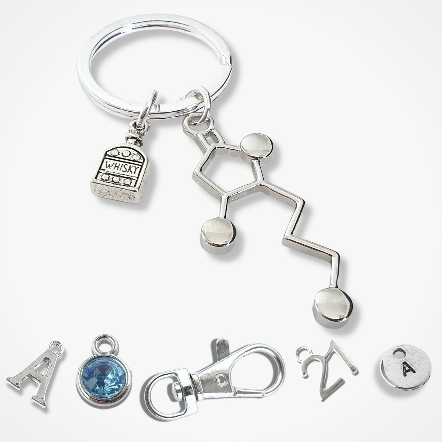 Whiskey Molecule Keyring - Silver