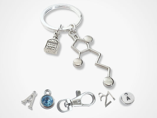 Whiskey Molecule Keyring - Silver