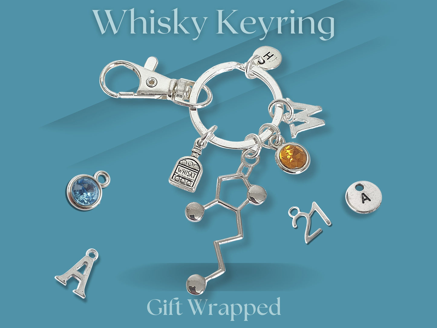 Whiskey Molecule Keyring - Silver