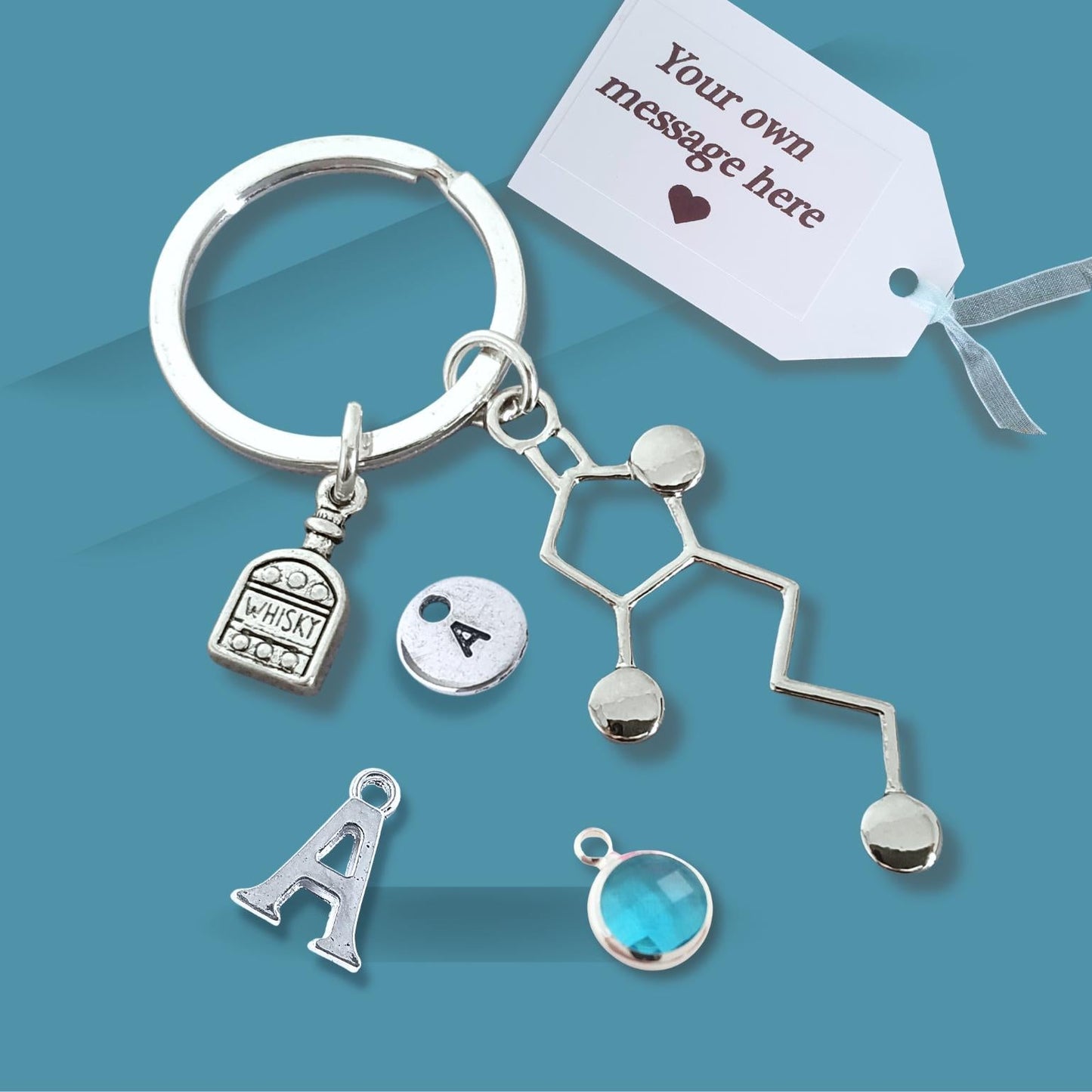 Whiskey Molecule Keyring - Silver