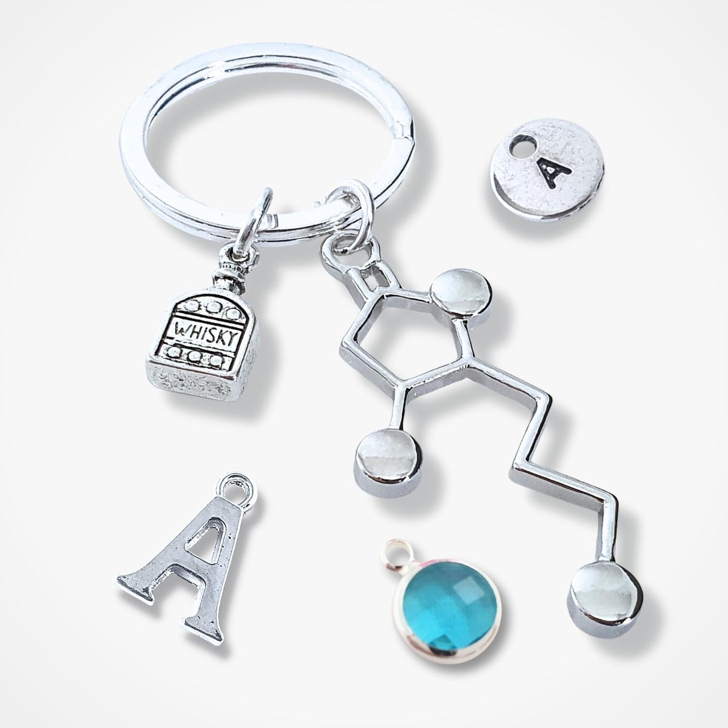 Whiskey Molecule Keyring - Silver