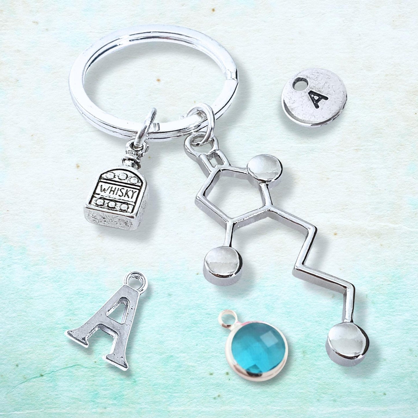 Whiskey Molecule Keyring - Silver