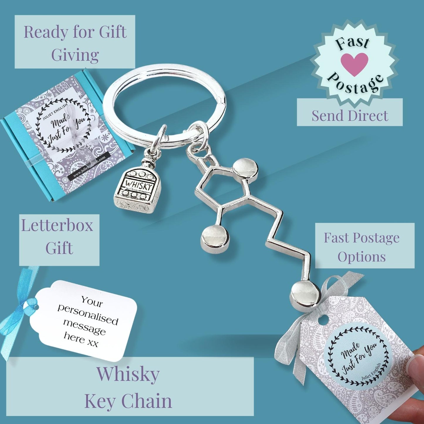 Whiskey Molecule Keyring - Silver