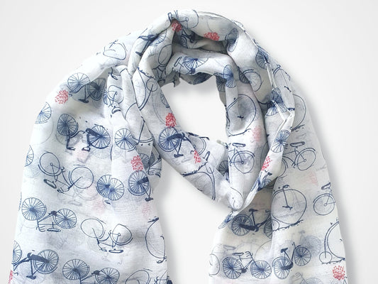 Vintage Bicycle Print Scarf - White