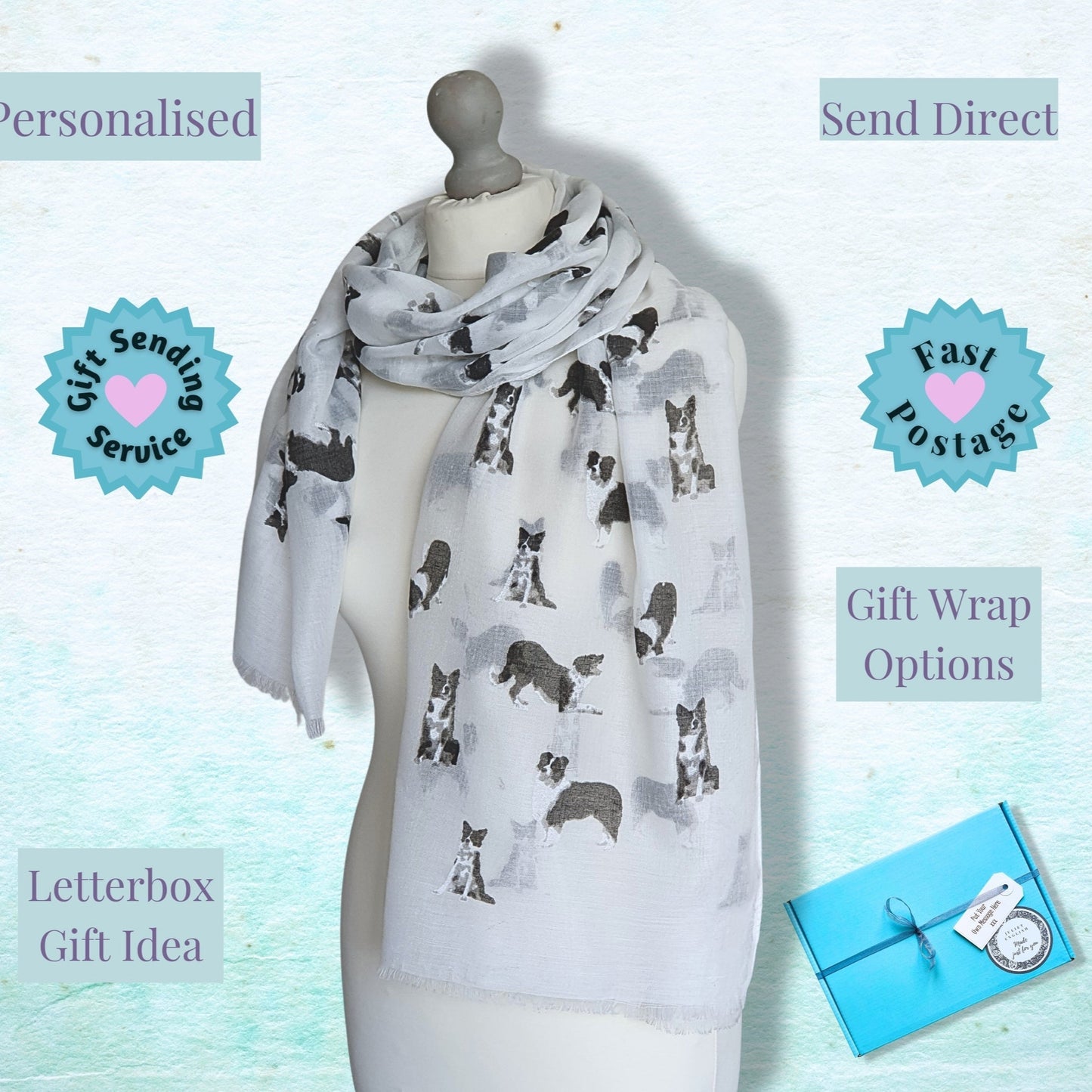 Border Collie Scarf - White