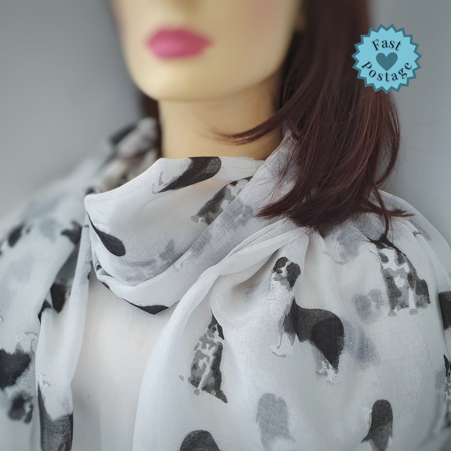 Border Collie Scarf - White