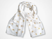 Load image into Gallery viewer, Foil Bee Scarf - White &amp; Gold
