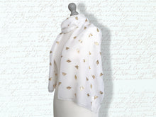 Load image into Gallery viewer, Foil Bee Scarf - White &amp; Gold
