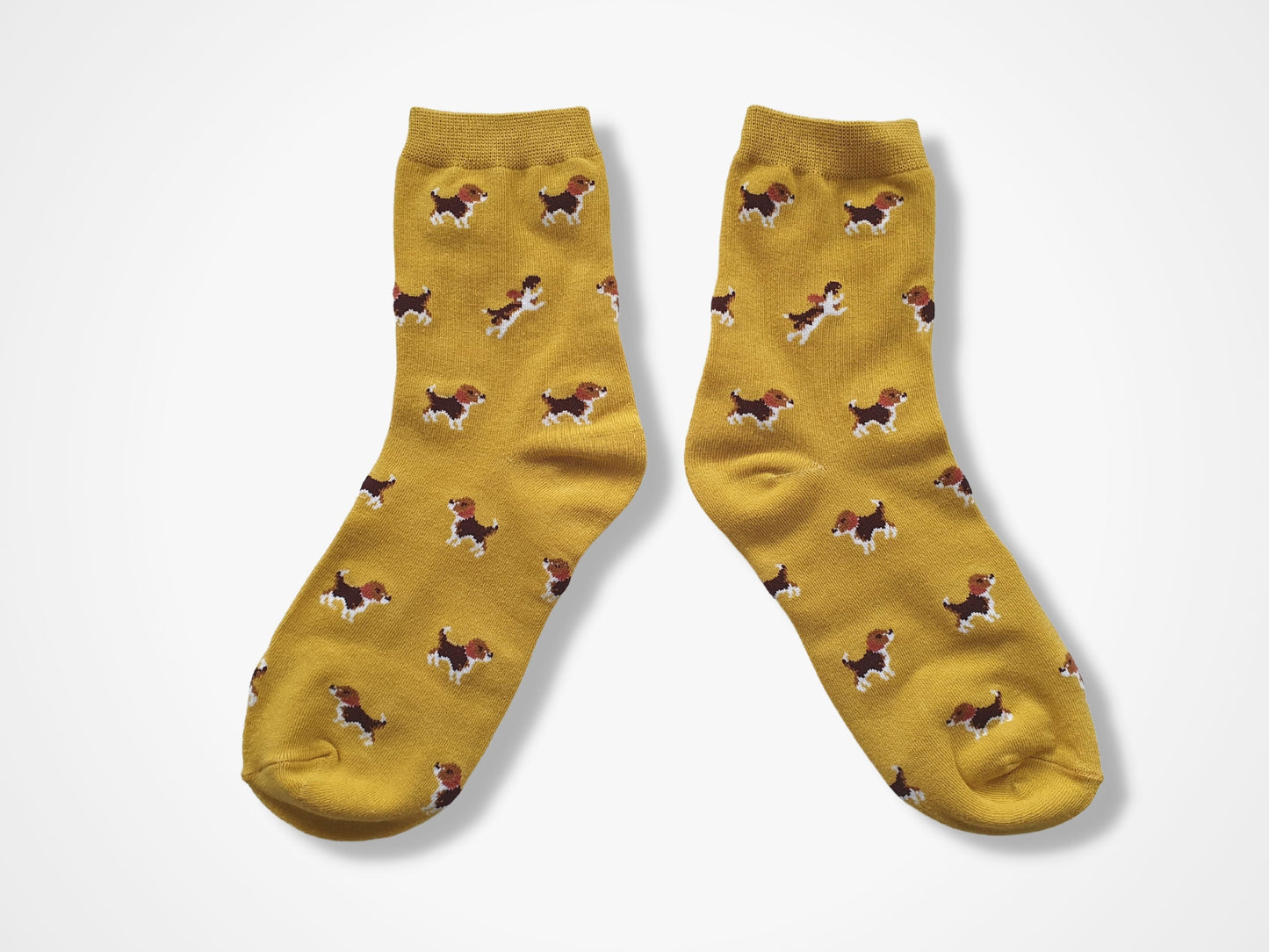 Cute Mustard Yellow Beagle Dog Socks - Fun and Stylish Footwear for Dog Lovers!