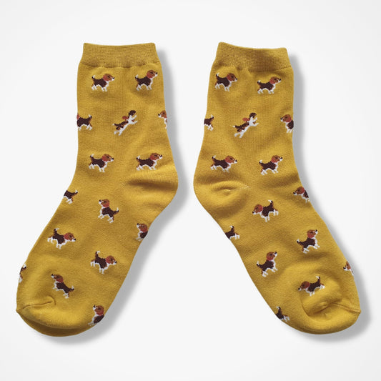 Cute Mustard Yellow Beagle Dog Socks - Fun and Stylish Footwear for Dog Lovers!