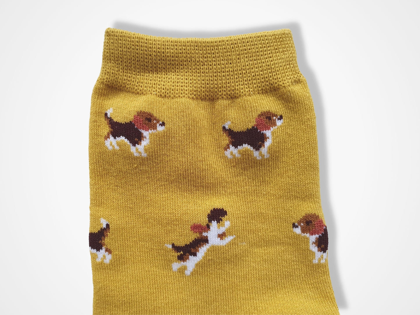 Cute Mustard Yellow Beagle Dog Socks - Fun and Stylish Footwear for Dog Lovers!