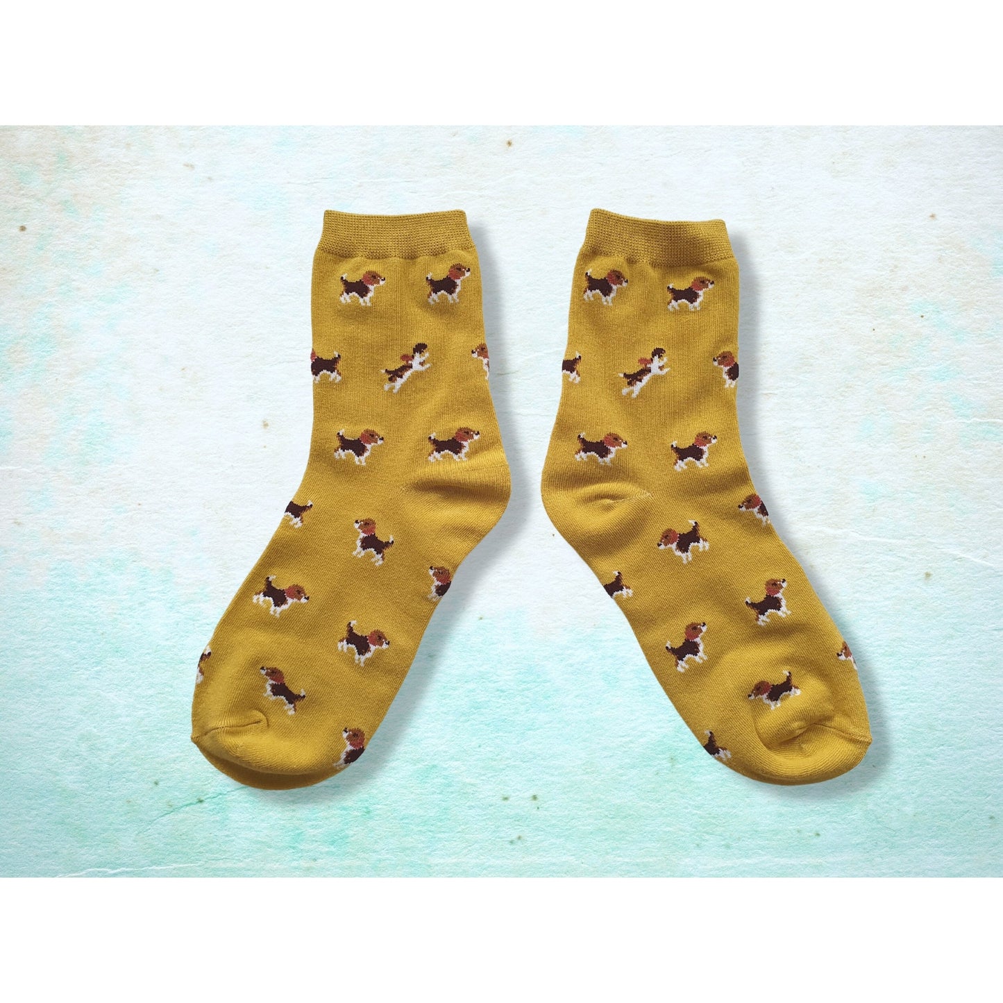 Cute Mustard Yellow Beagle Dog Socks - Fun and Stylish Footwear for Dog Lovers!