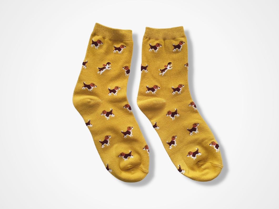 Cute Mustard Yellow Beagle Dog Socks - Fun and Stylish Footwear for Dog Lovers!