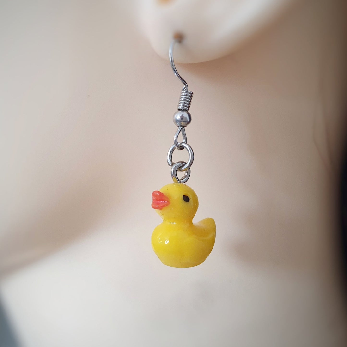 Yellow Rubber Duck Earrings - Silver