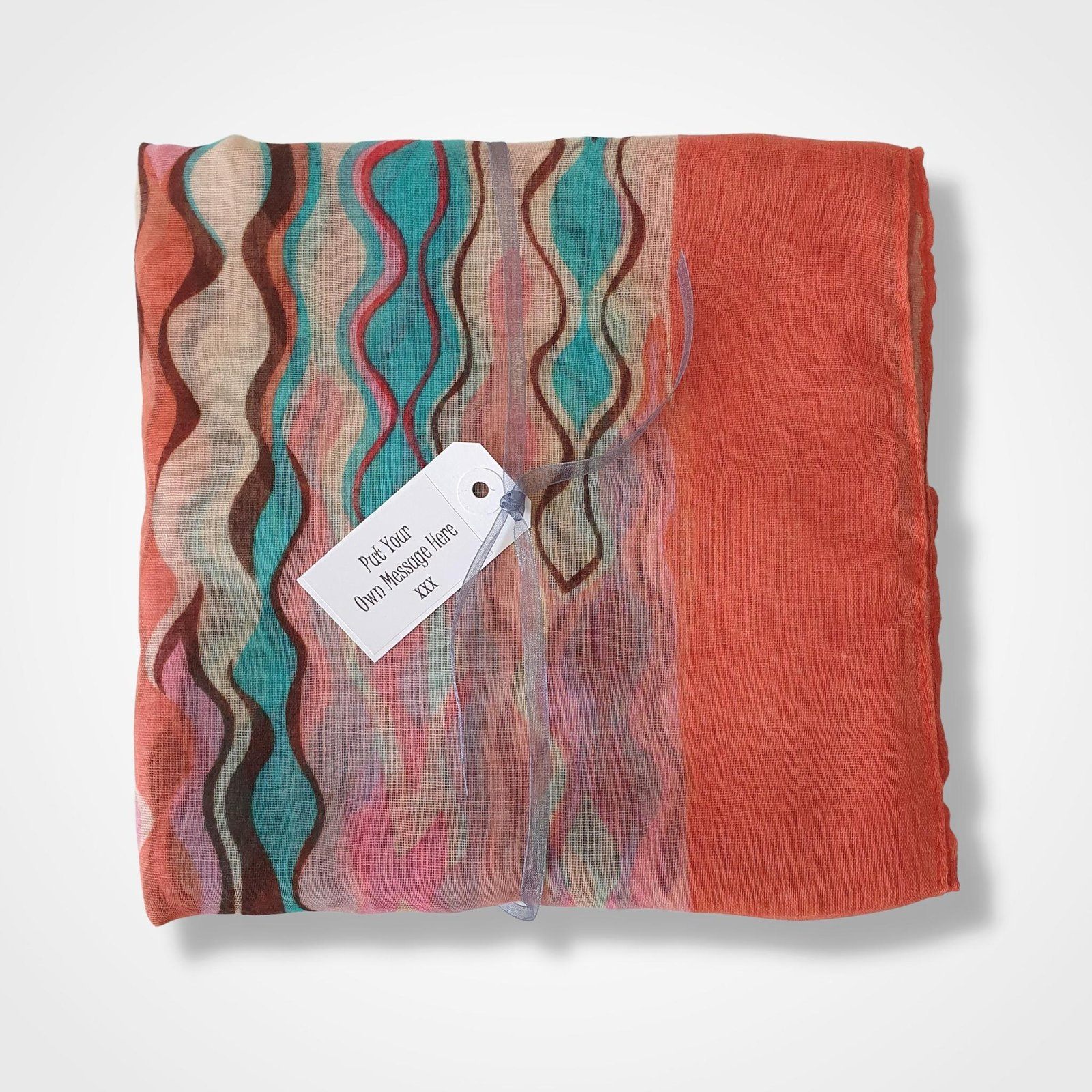 Abstract Waves Print Scarf Coral