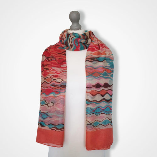 Abstract Waves Print Scarf Coral