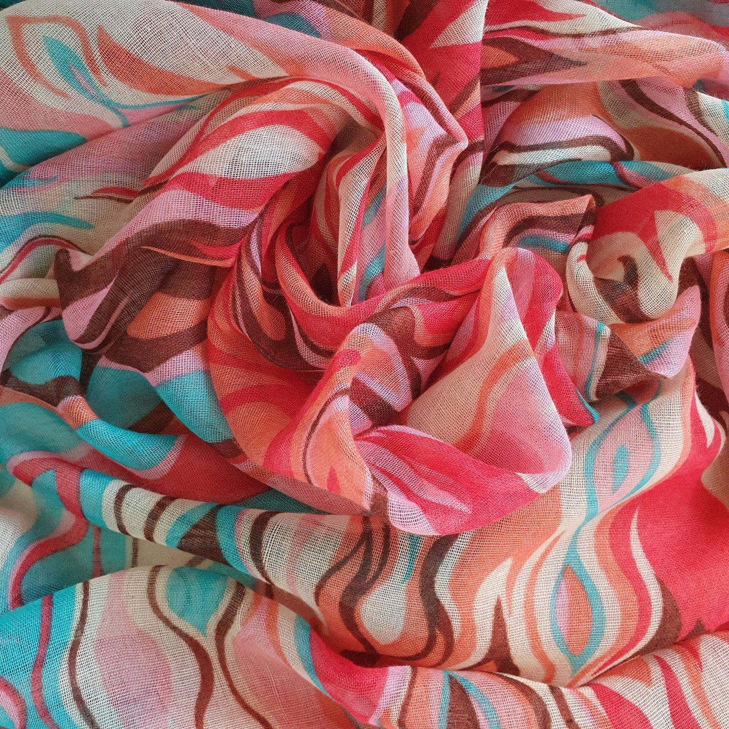 Abstract Waves Print Scarf Coral