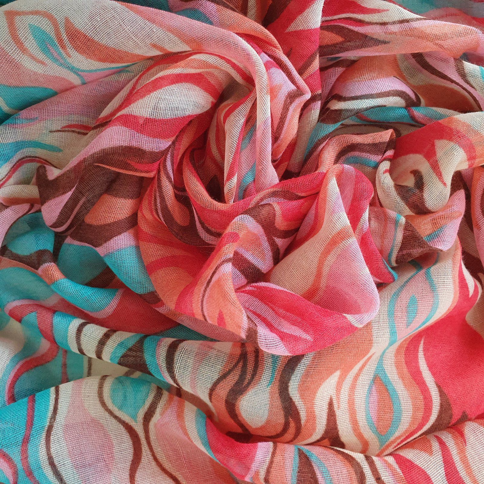 Abstract Waves Print Scarf Coral