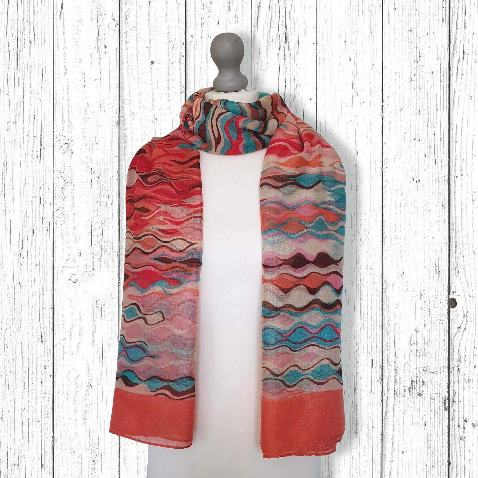 Abstract Waves Print Scarf Coral