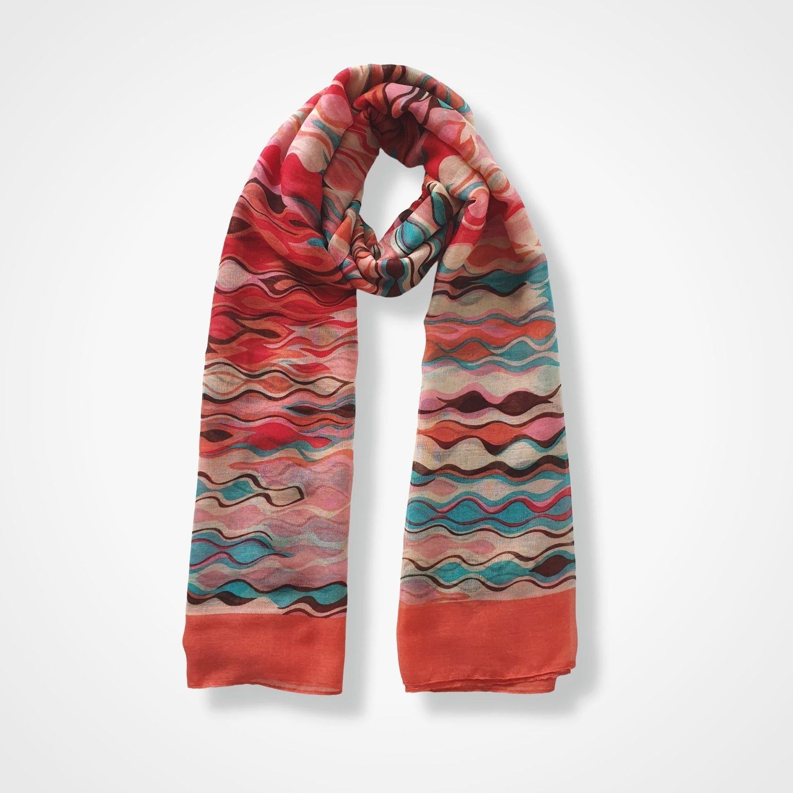 Abstract Waves Print Scarf Coral