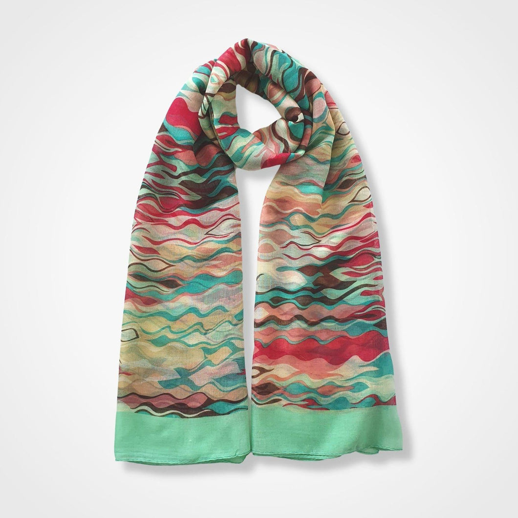 Abstract Waves Print Scarf Green