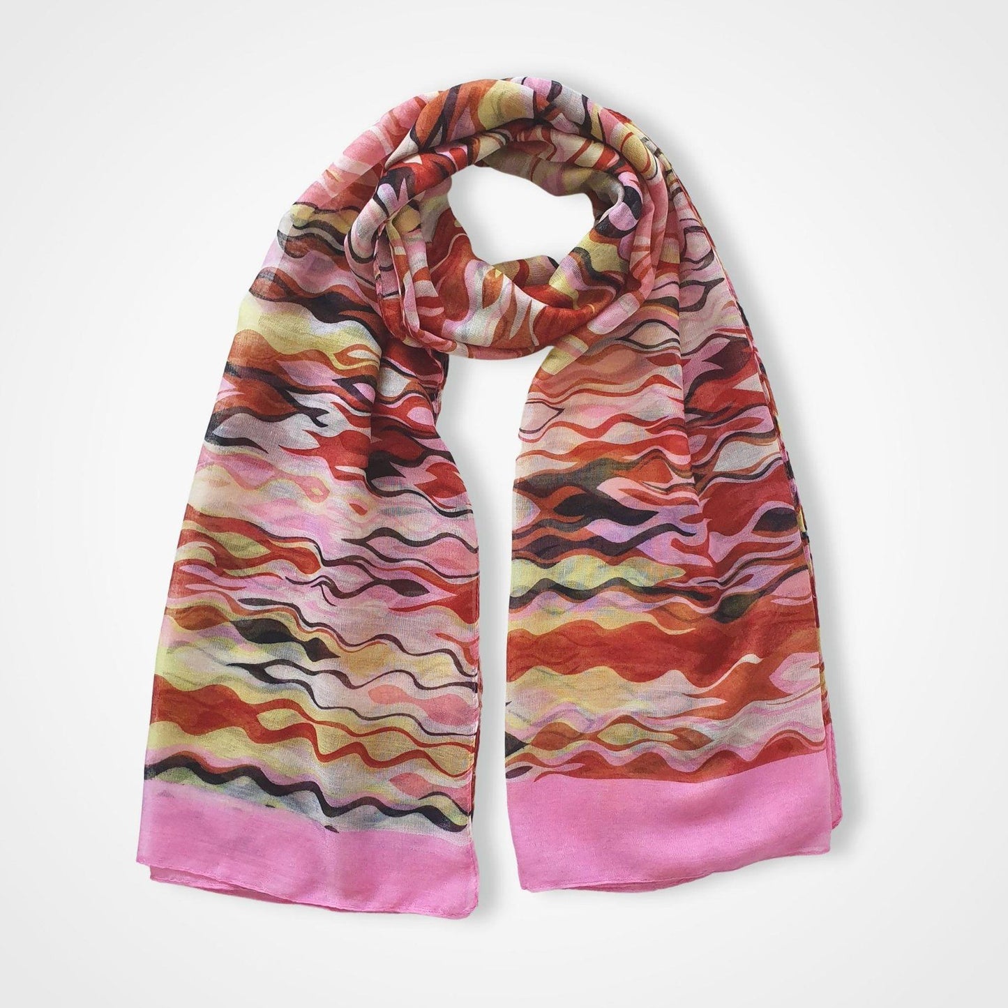Abstract Waves Print Scarf Pink