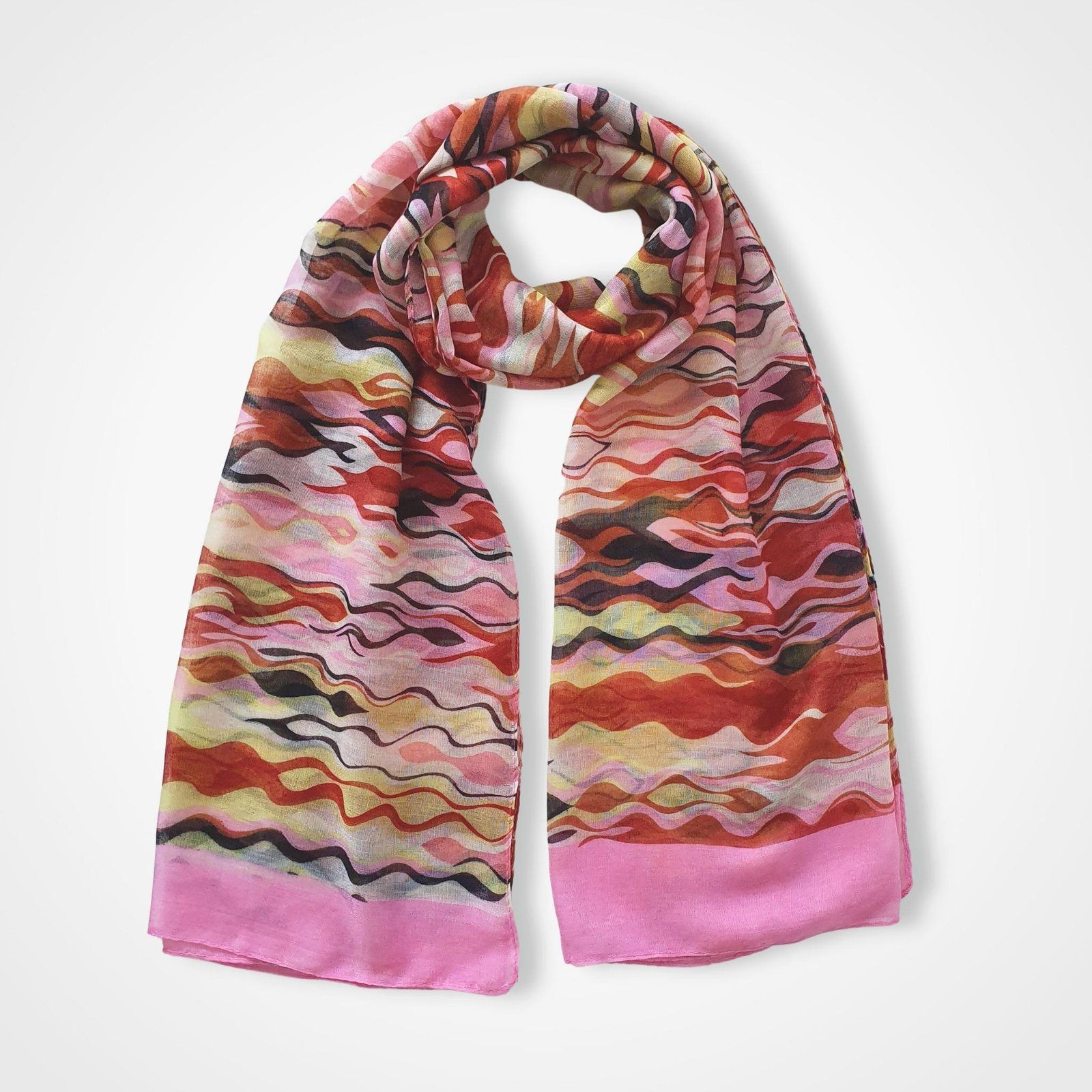 Abstract Waves Print Scarf Pink