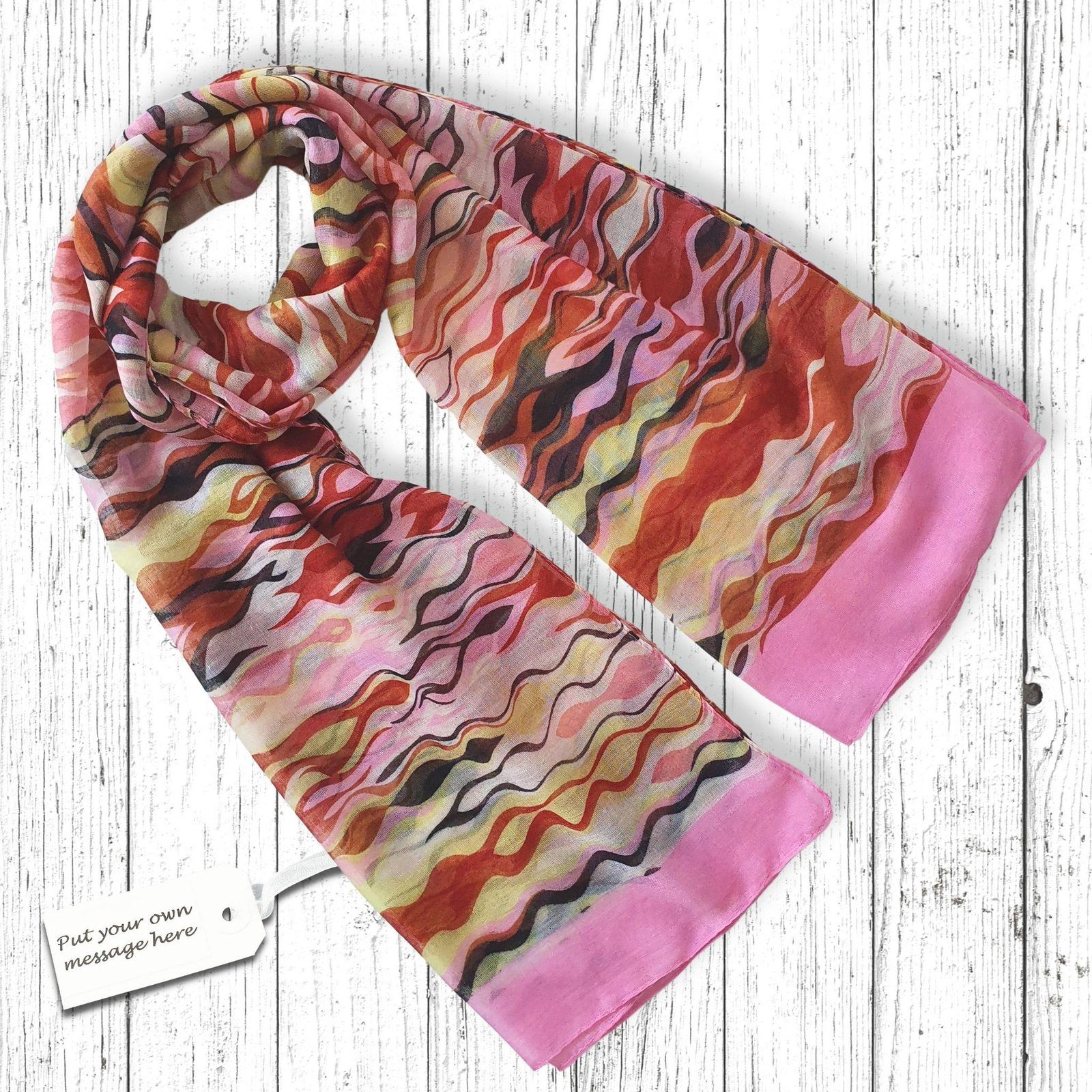 Abstract Waves Print Scarf Pink