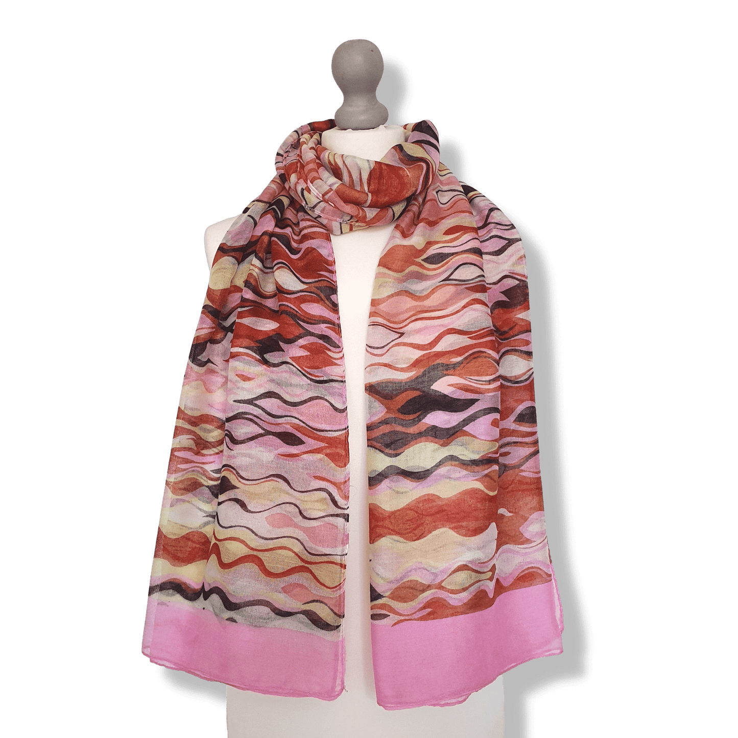 Abstract Waves Print Scarf Pink