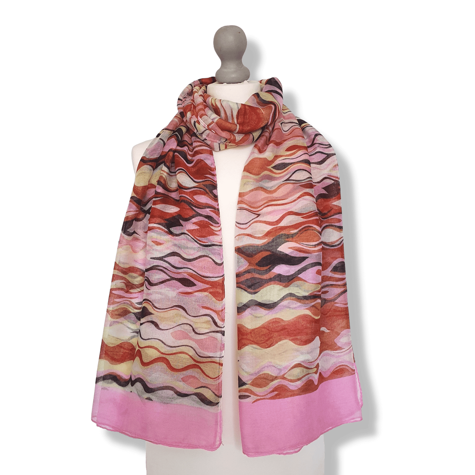 Abstract Waves Print Scarf Pink
