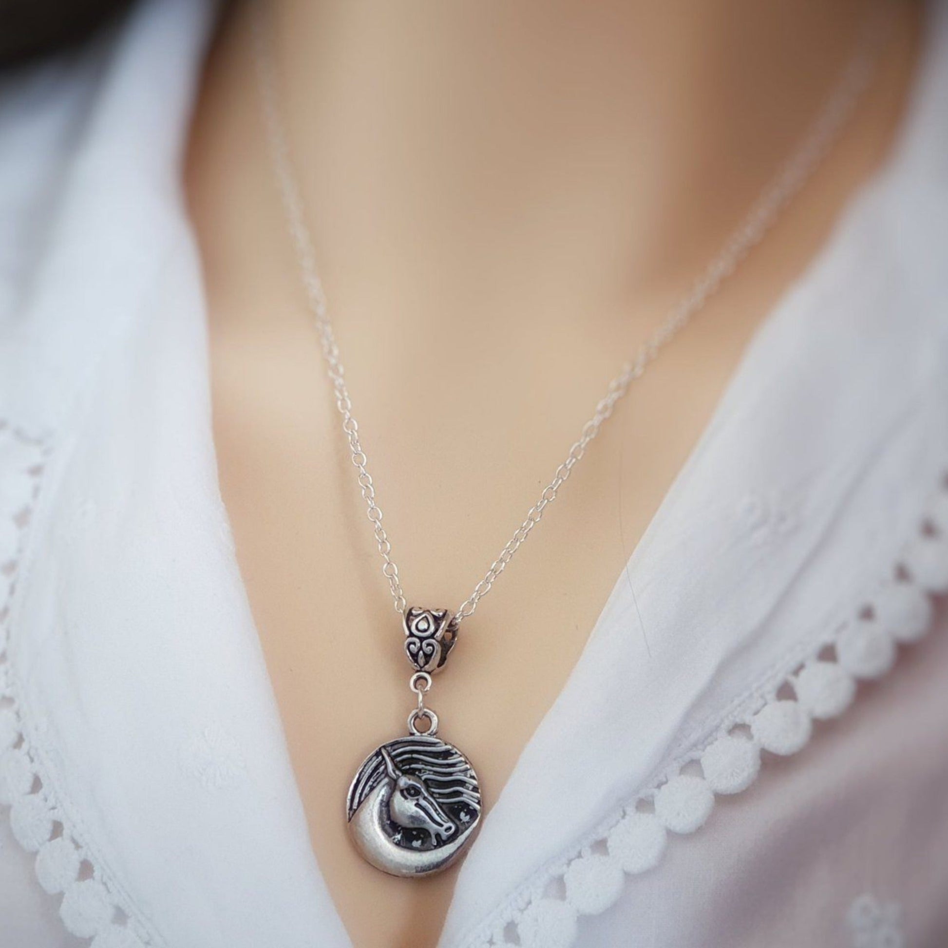 Art Nouveau Horse Necklace Silver