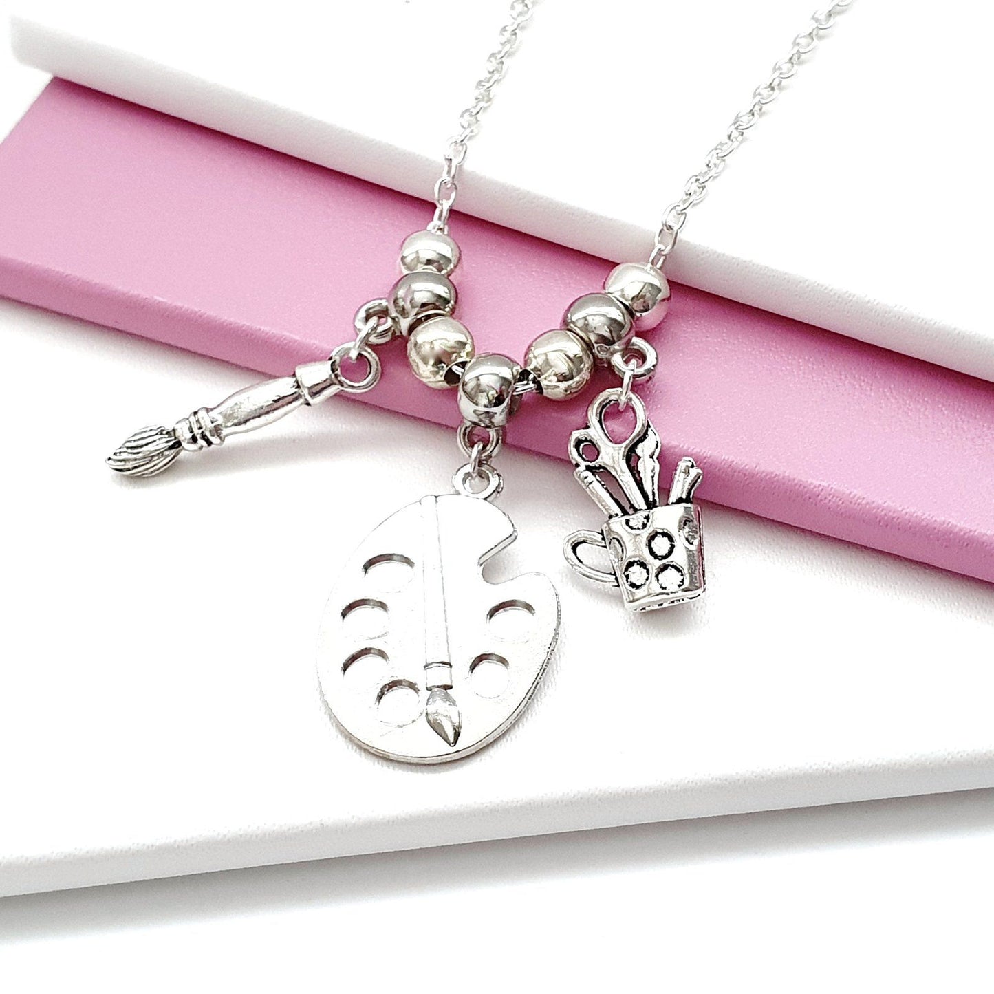 Artists Paint Palette Necklace Silver