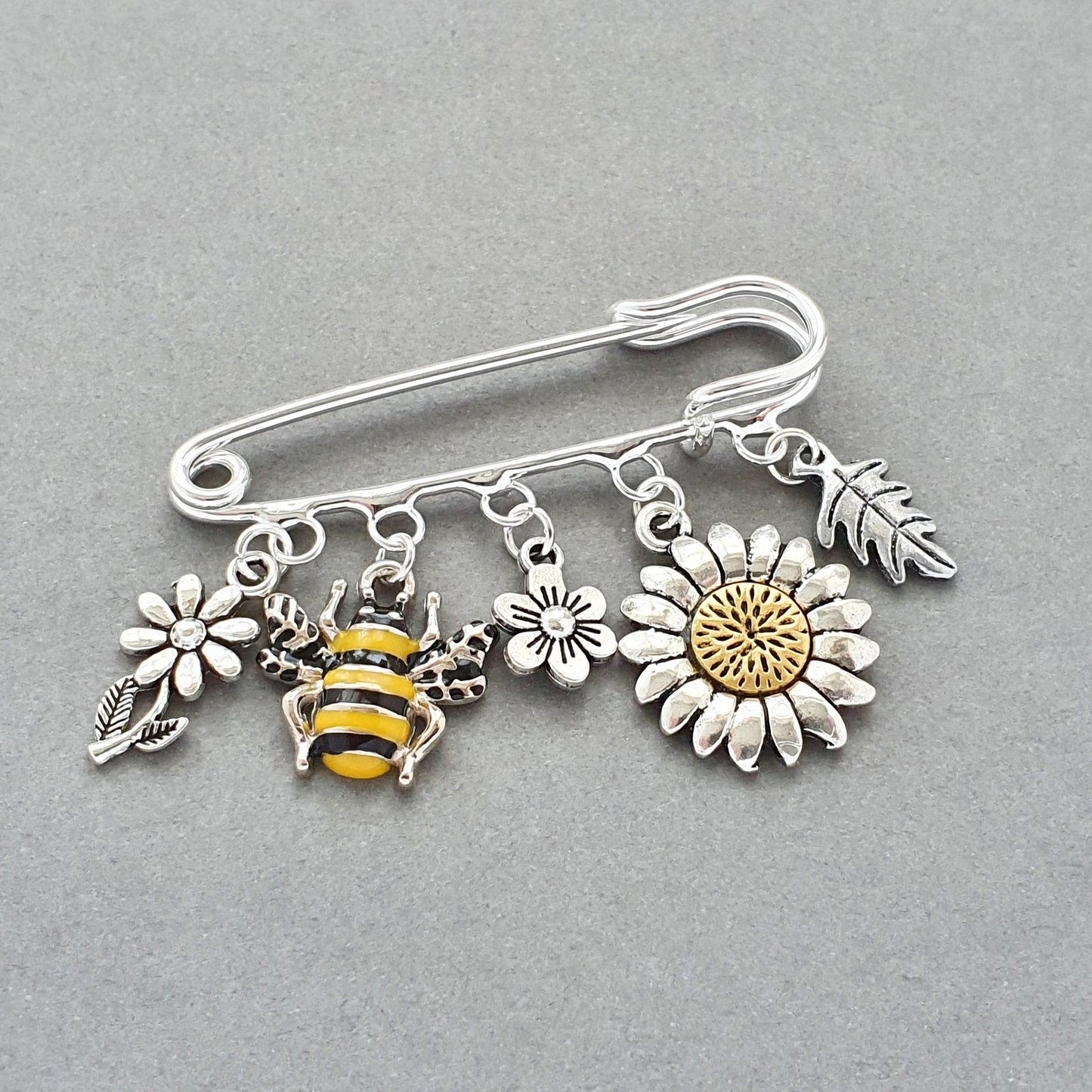Bee Flower Brooch Silver
