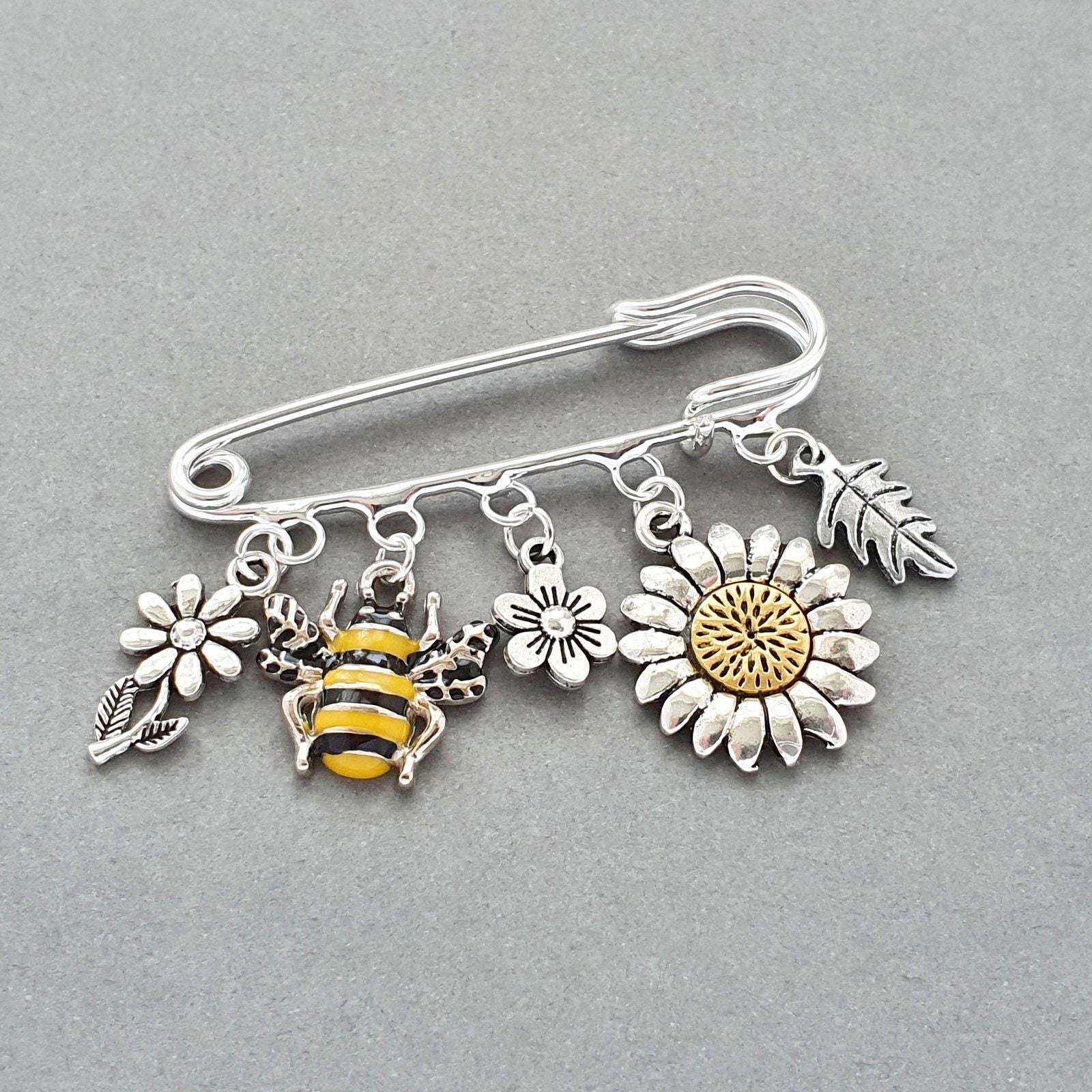 Bee Flower Brooch Silver