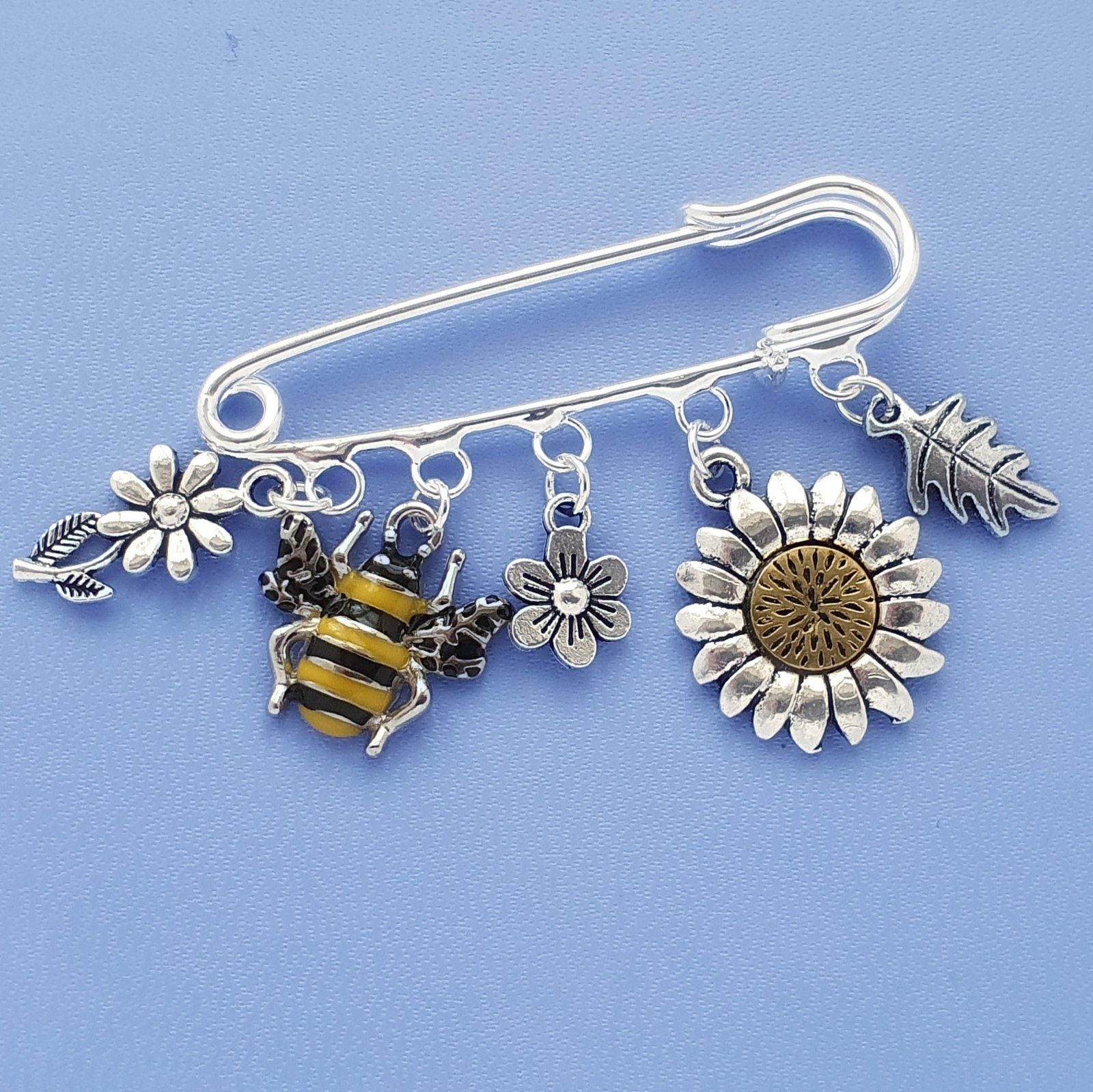 Bee Flower Brooch Silver