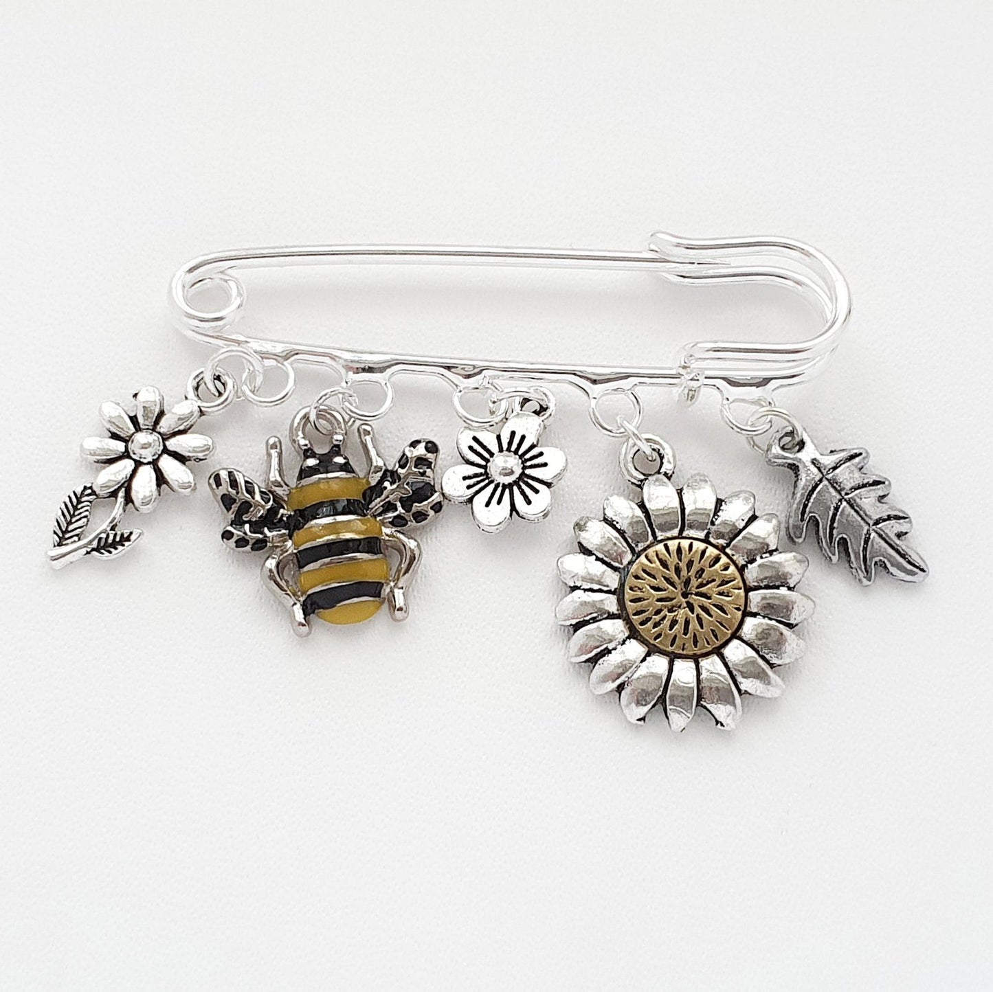 Bee Flower Brooch Silver