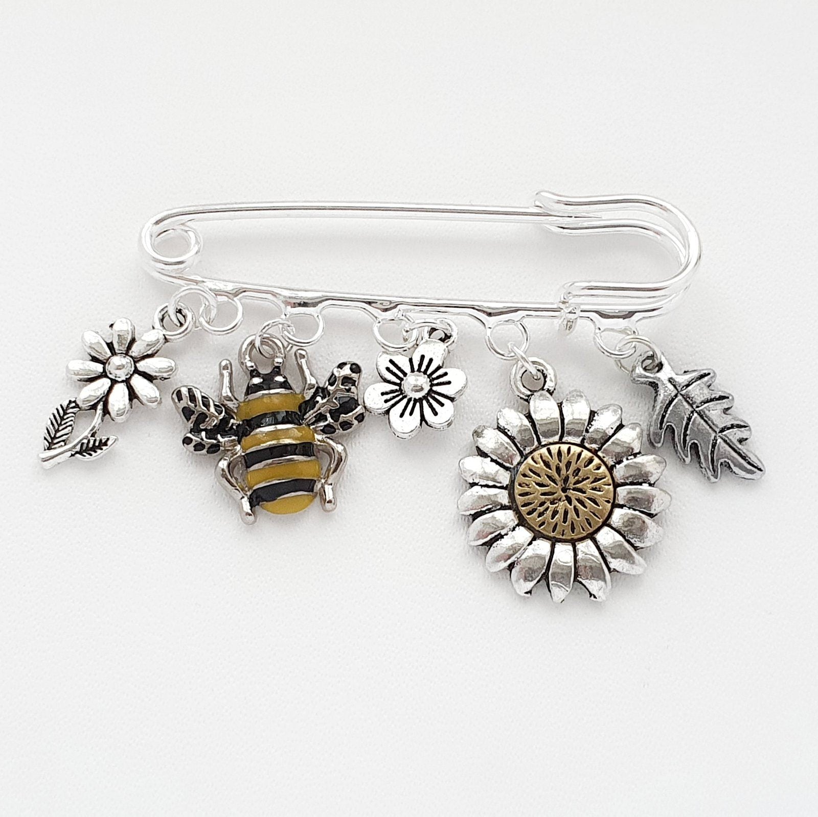 Bee Flower Brooch Silver