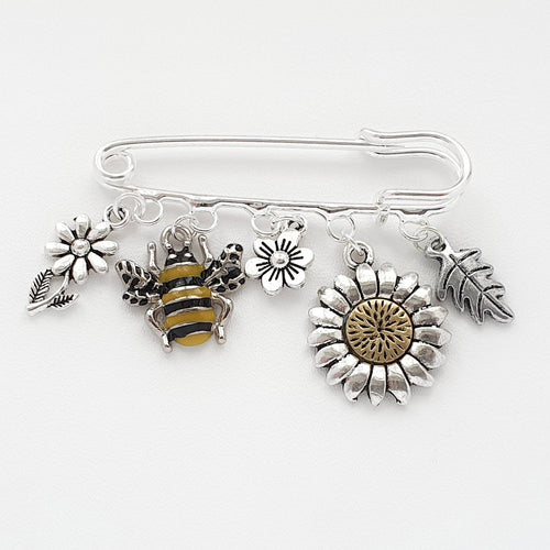 Bee Flower Brooch Silver