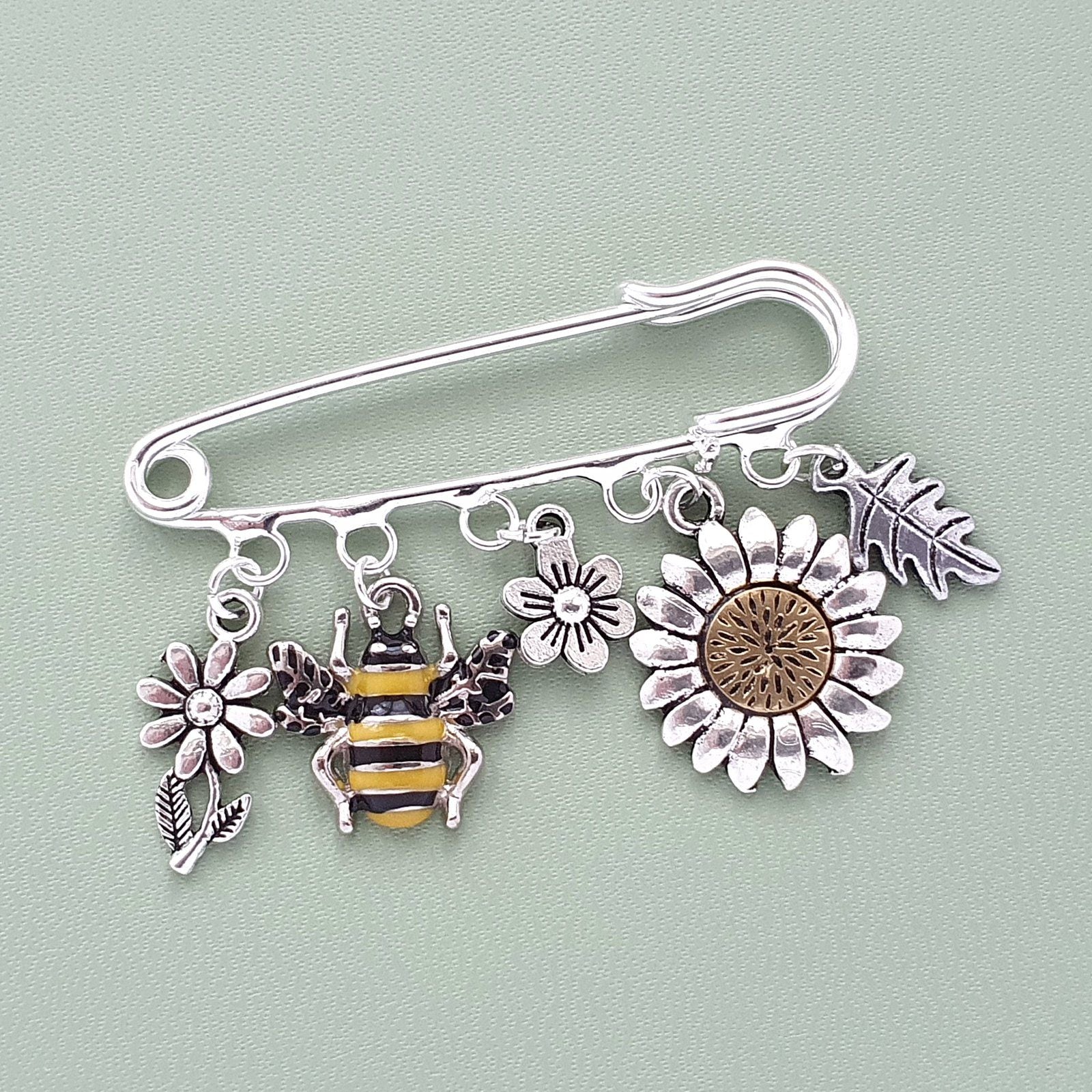 Bee Flower Brooch Silver