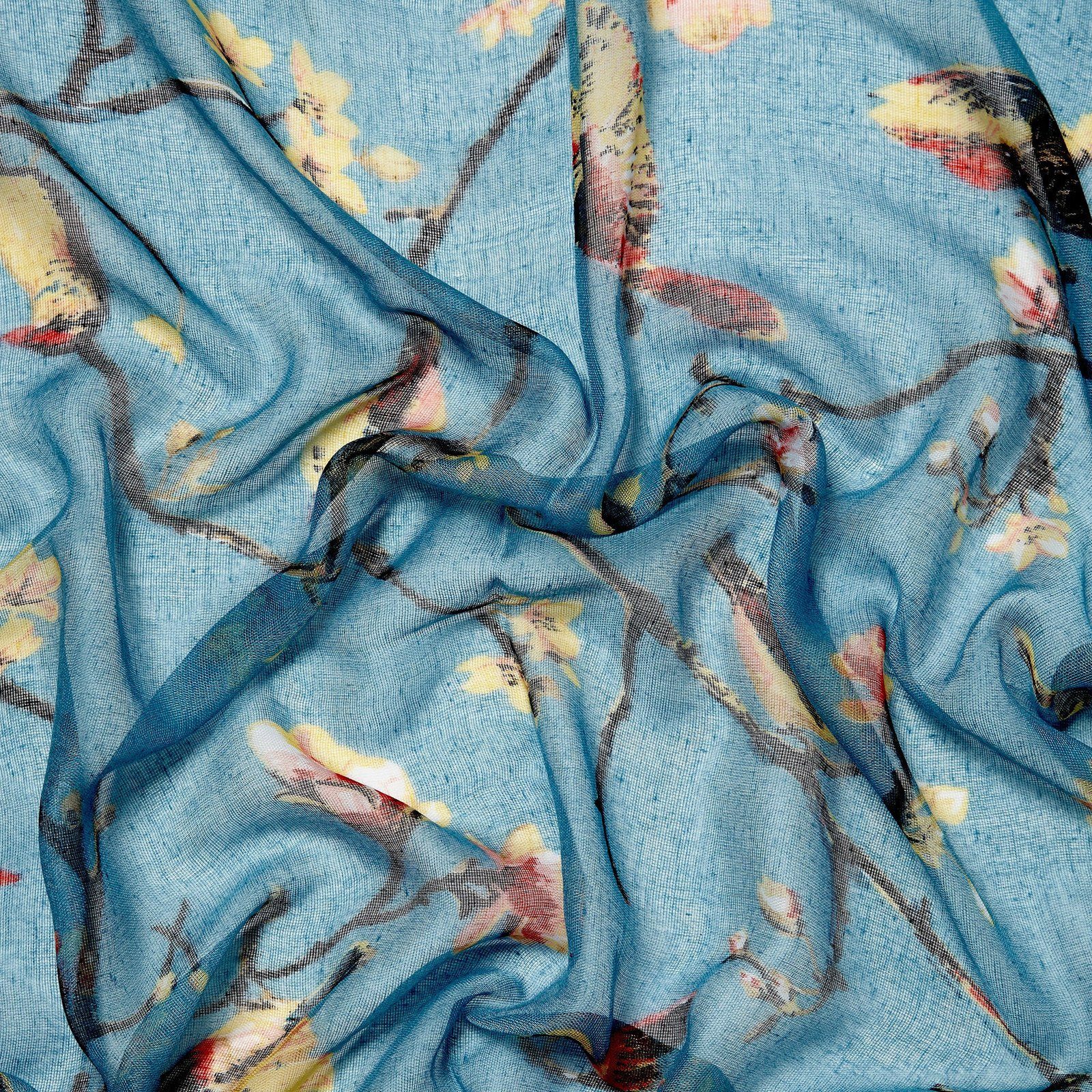 Bird Blossom Scarf Aqua Blue