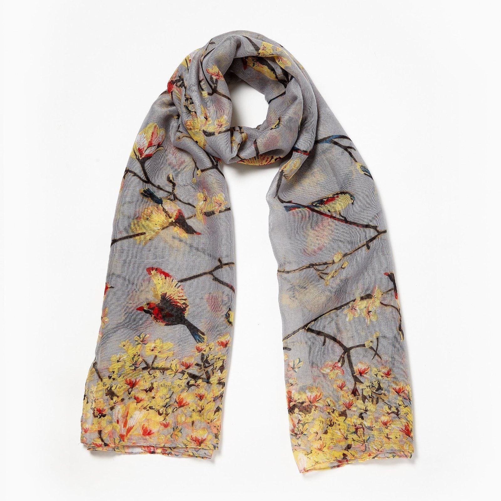 Bird Blossom Scarf Grey