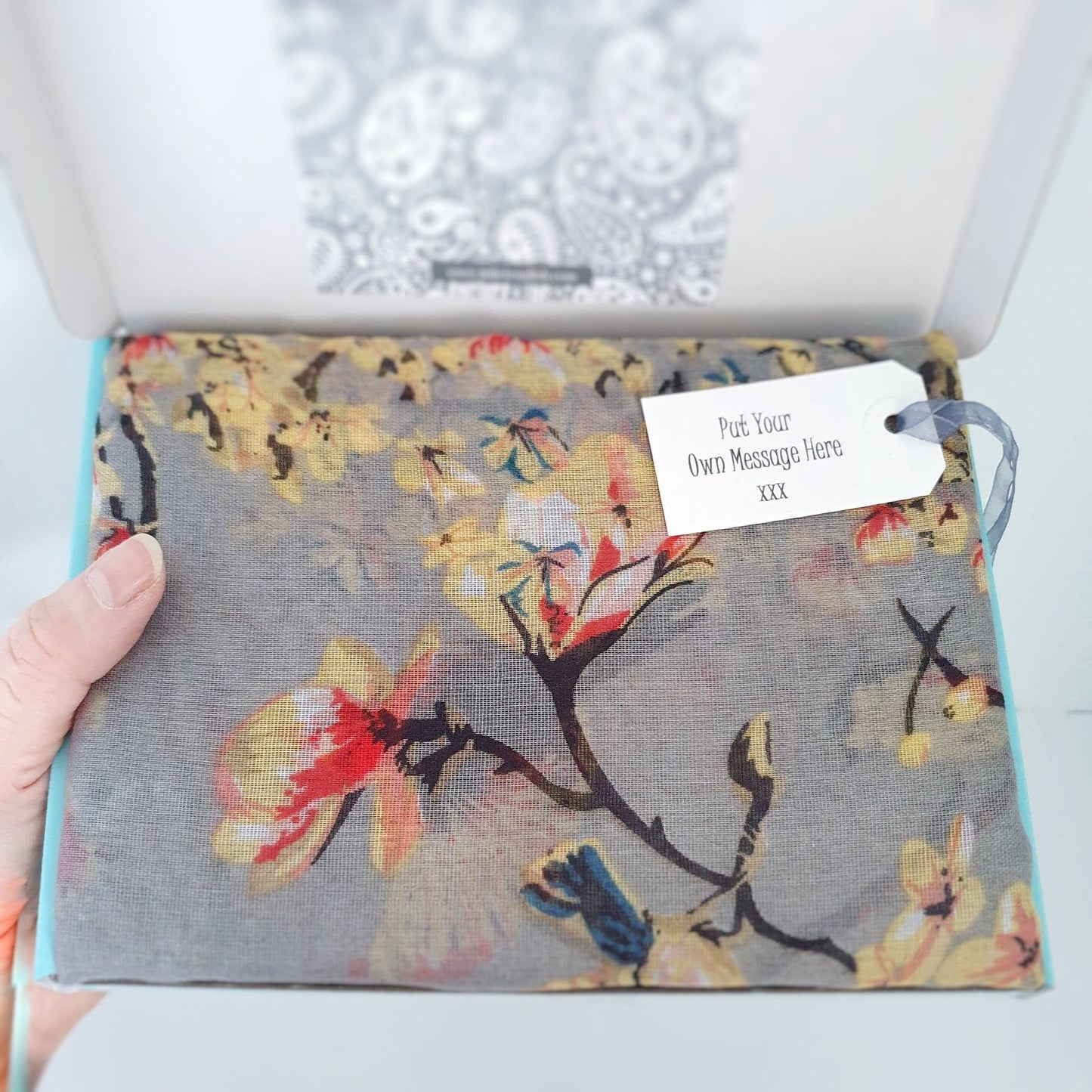 Bird Blossom Scarf Grey