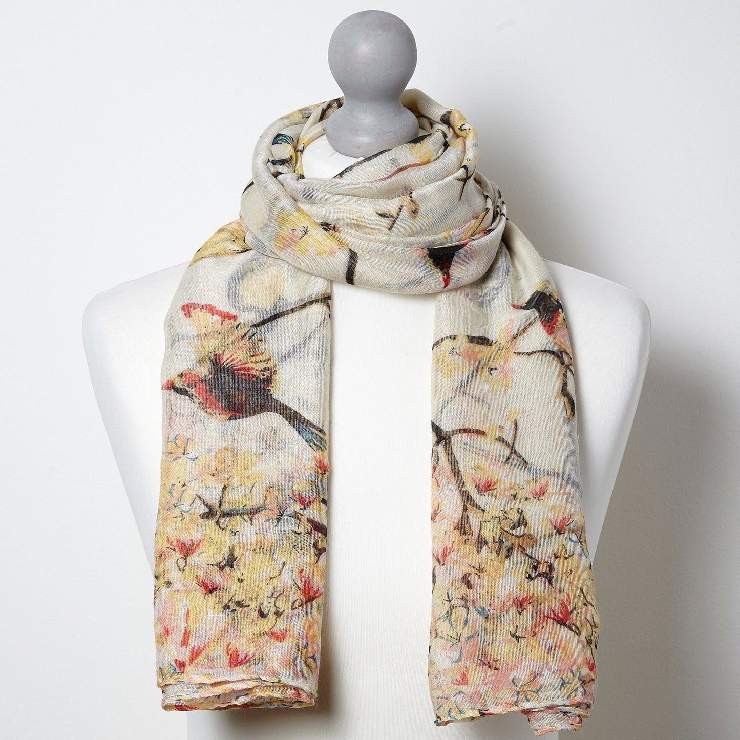 Bird Blossom Scarf White